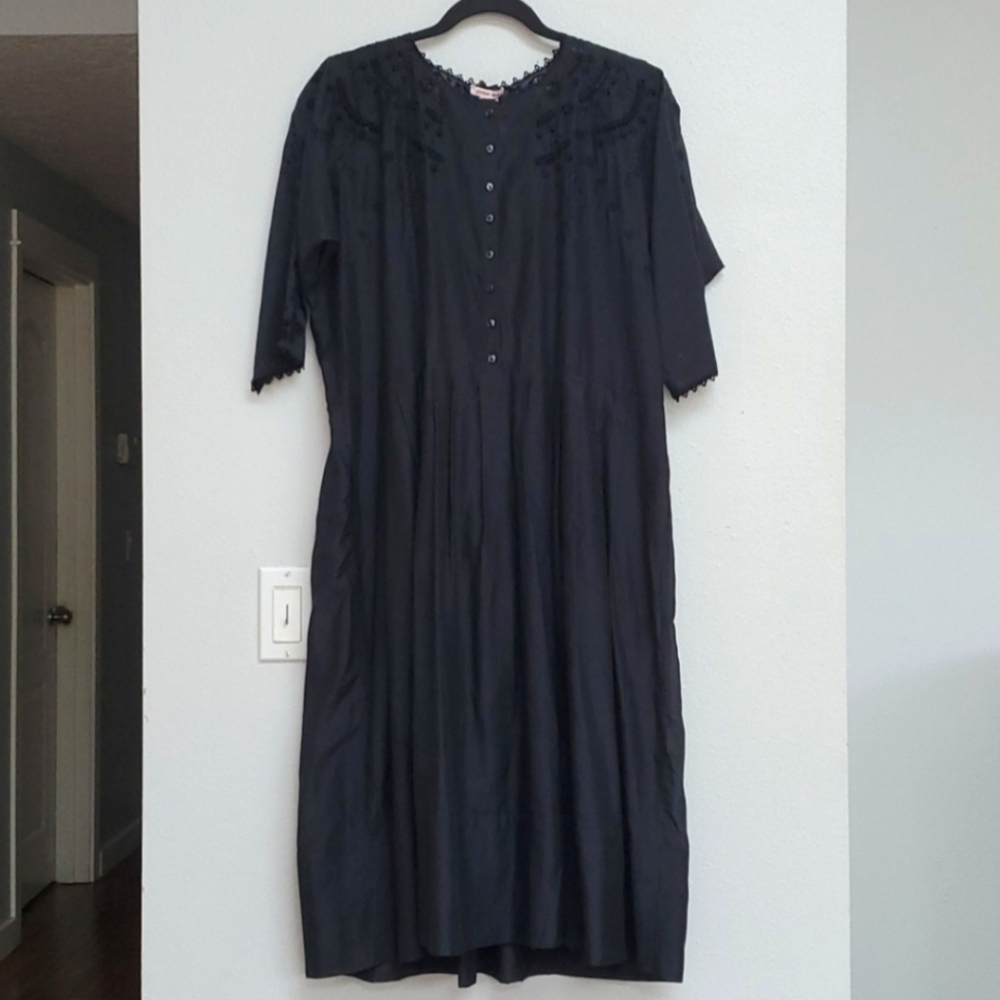 Johnny Was vintage silk blend pleated eyelet dress